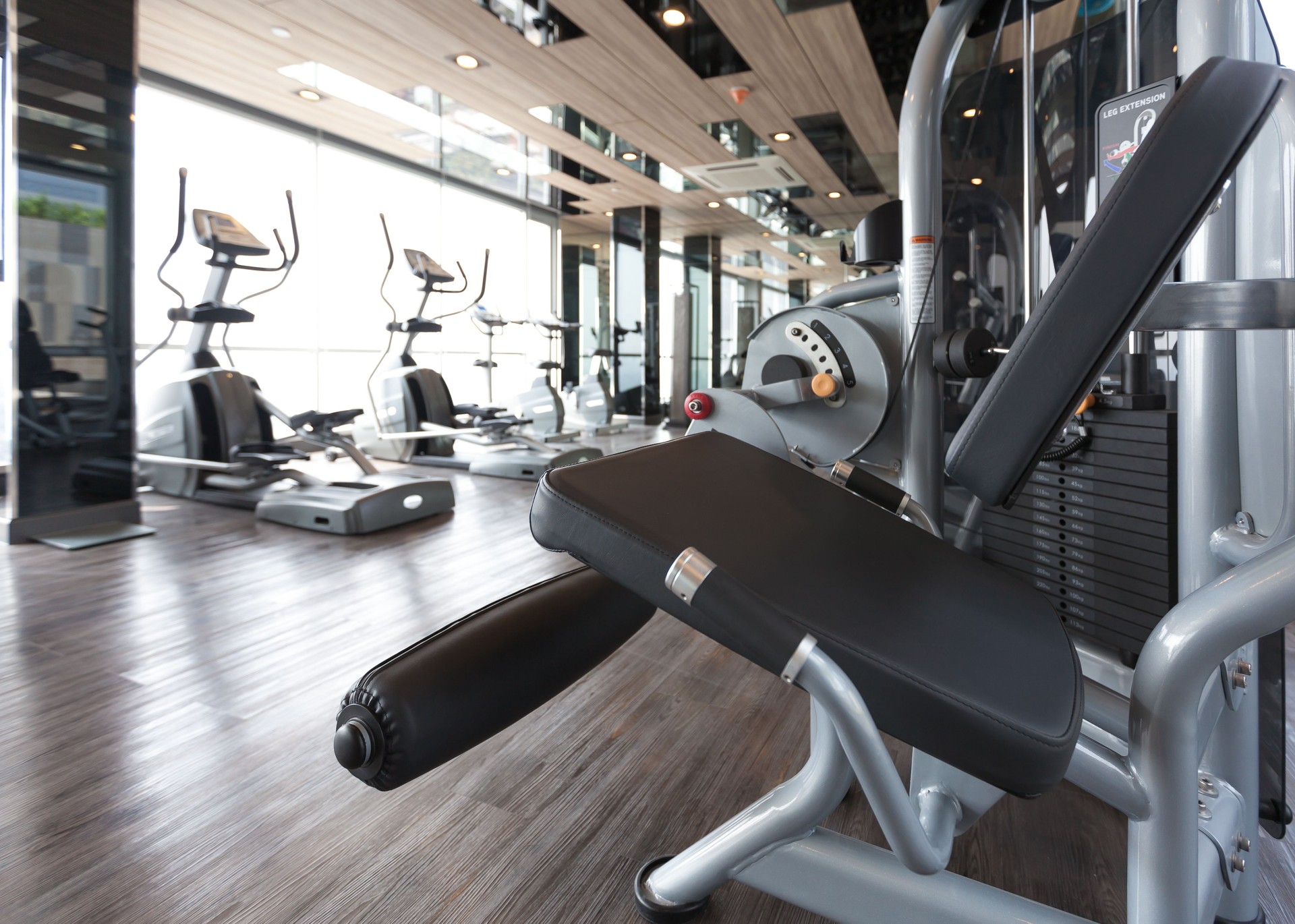 diverse equipment and machines at the gym room